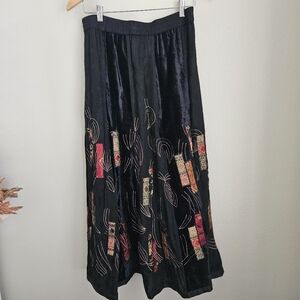 Coldwater Creek Black Velvet Patchwork Maxi Skirt Size M